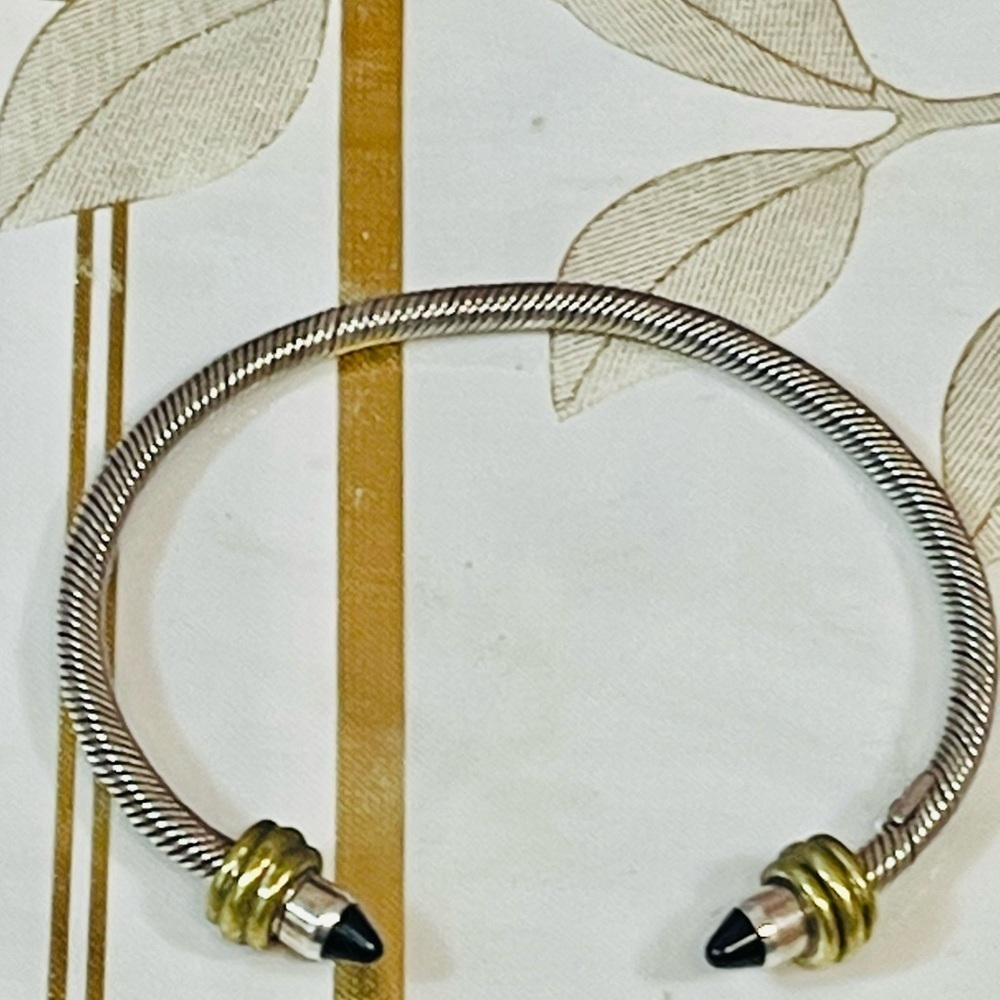 VTG Taxco Mexico 925 Sterling Silver Black Onyx Cable Adjustable Bracelet 19 G